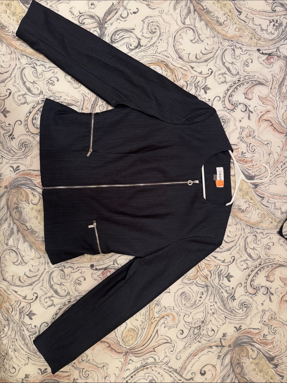 Calvin Klein Dark Navy Zip-Front Jacket with Silver Hardware